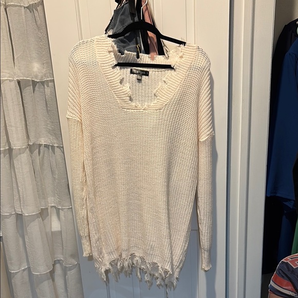 Say What? Dresses & Skirts - Cream Distressed Knit Sweater